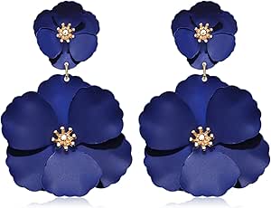 CEALXHENY Flower Dangle Earrings Boho Layered Floral Petal Drop Earrings Statement Stud Earring for Women