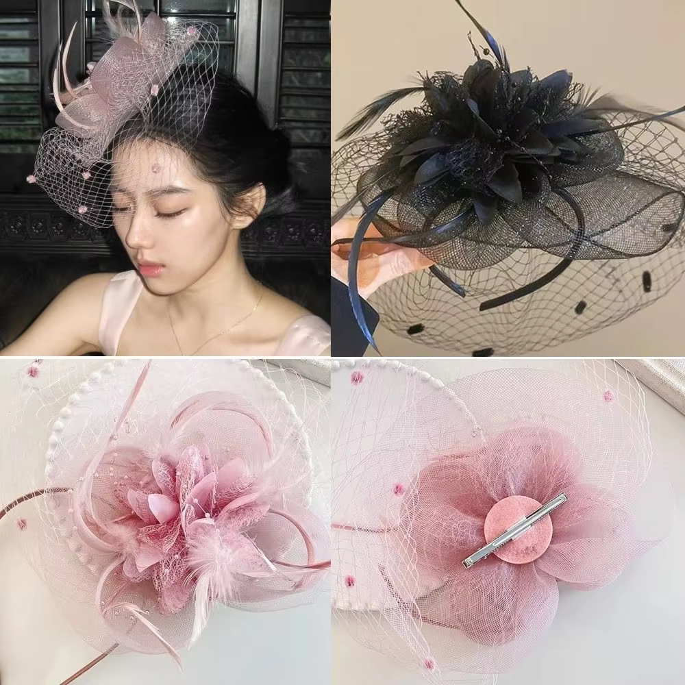 Flower Mesh Retro Hairclip Hat Bead Hair Decoration Accessories Fascinators Top Hat Jewelry Bridal Headdress Cocktail Party