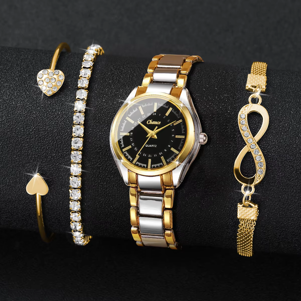 4PCS/Set Fashion Small Dial Women Watches Ladies Luxury Analog Quartz Wristwatch Bracelets Set Reloj Mujer（Without Box）