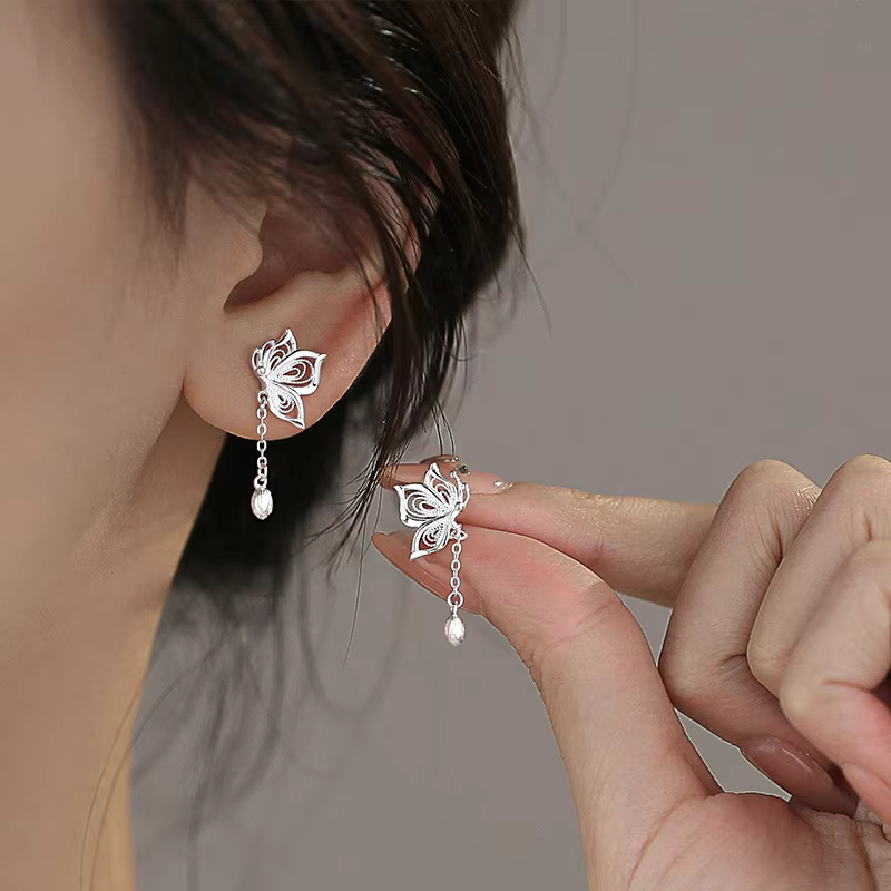 925 Sterling Silver Hollow Butterfly Stud Earrings For Women Luxury Designer Jewelry Wholesale Accessories Prevent Allergies