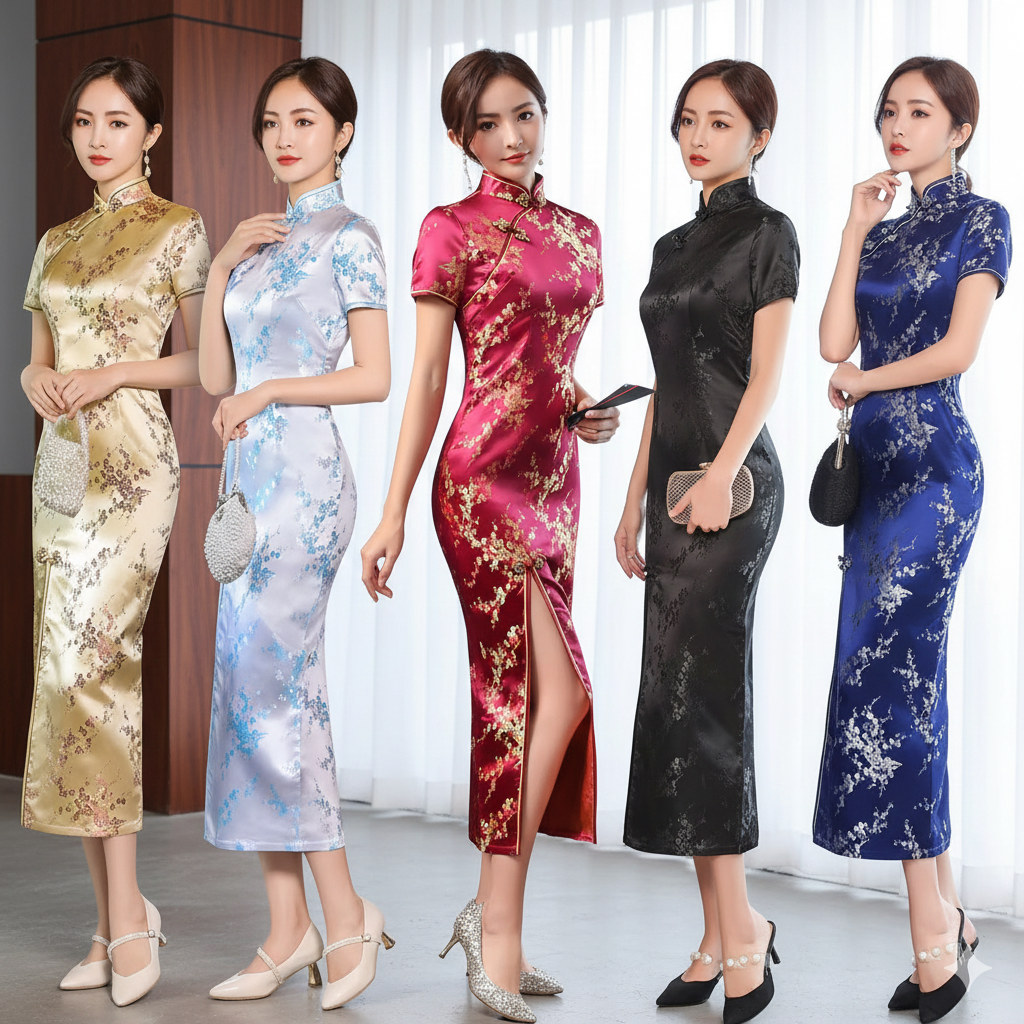Plus Size 4XL Slim Chinese Traditional Cheongsam Short Sleeve Front Split Vintage Dress Women Long Dress Plum Qipao