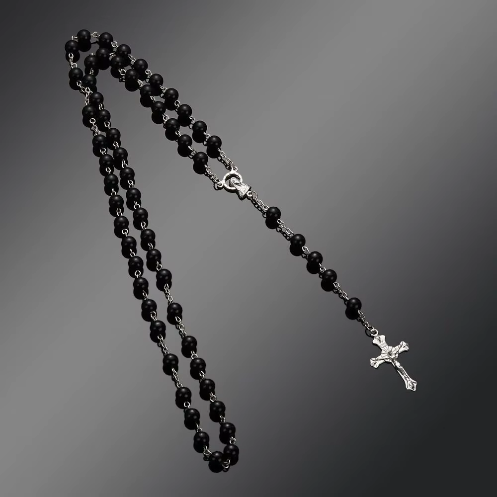 Fashion Vintage Cross Necklace Rosary Beads Chain Jesus Crucifix Virgin Mary Pendant Chain Jewelry Necklace