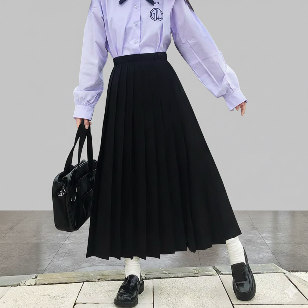 Japanese School Uniforms 75CM Long Dress Girls High Waist Pleated Skirt Long JK Suit Black High School Student Women Clothes