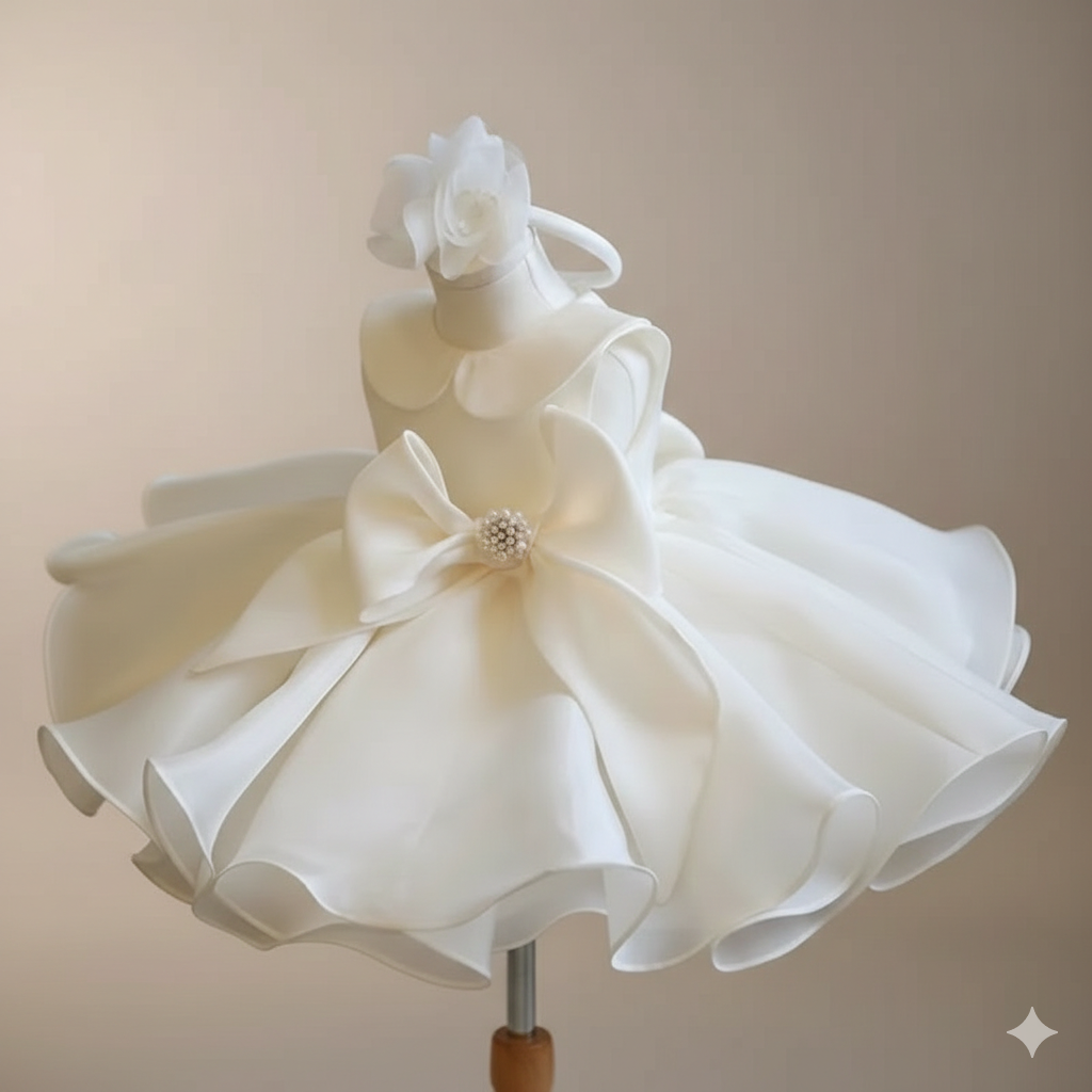 White Flower Baby Girl Dress 1 Year Birthday Christening Baptism Gown Girls Wedding Party Banquet Clothing holiday Outfit