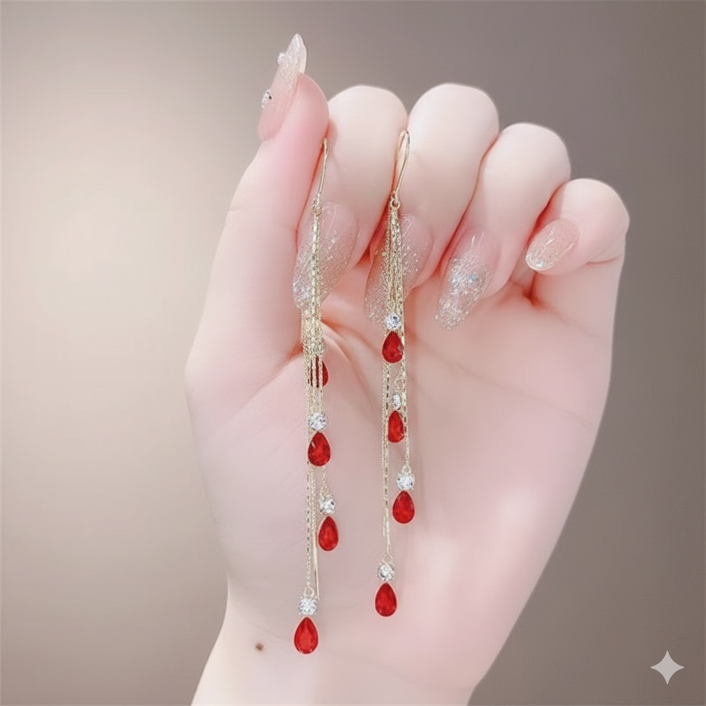 Luxury Temperament Green Zircon Drop Earrings For Women Korean Fashion Long Tassel Rhinestone Earring Wedding Party Jewelry