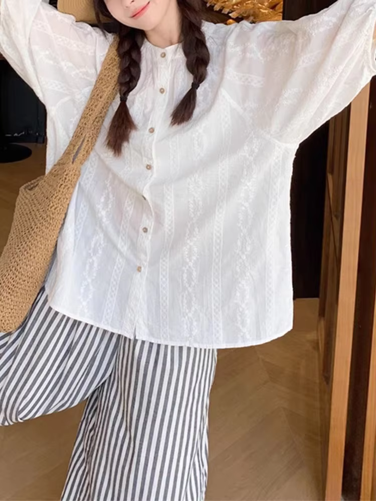 Plus Size 5XL VONDA Korean Style Women Shirts Fashion 3/4 Sleeve Tunics Casual Loose Tops 2025 Solid Color O Neck Blusas